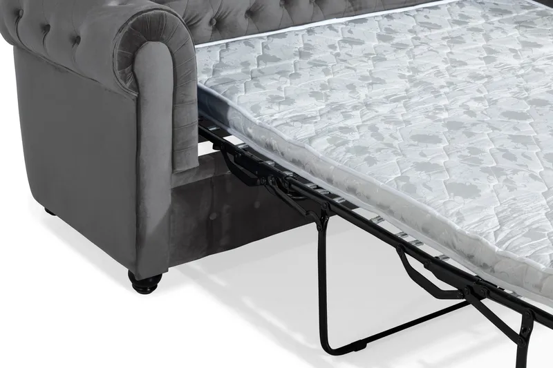 Chesterfield Deluxe 3-sædet Fremadslående sovesofa i fløjl - Mørkegrå Fløjl - Møbler - Sofaer - Sovesofaer