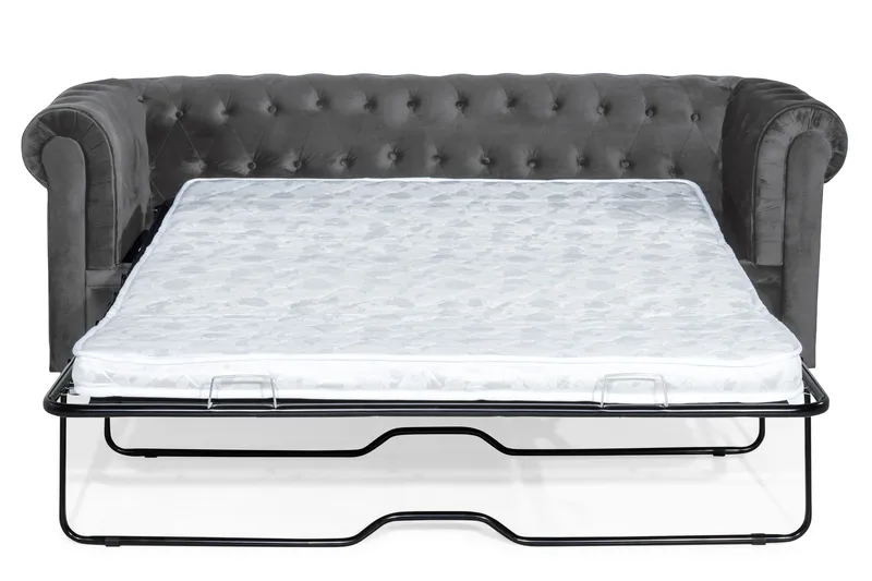 Chesterfield Deluxe 3-sædet Fremadslående sovesofa i fløjl - Mørkegrå Fløjl - Møbler - Sofaer - Sovesofaer