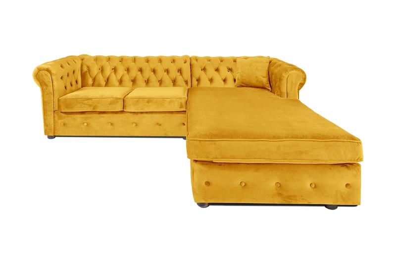 Chesterfield Deluxe sovesofa 2-Pers. med chaiselong - Gul - Møbler - Sofaer - Sovesofaer