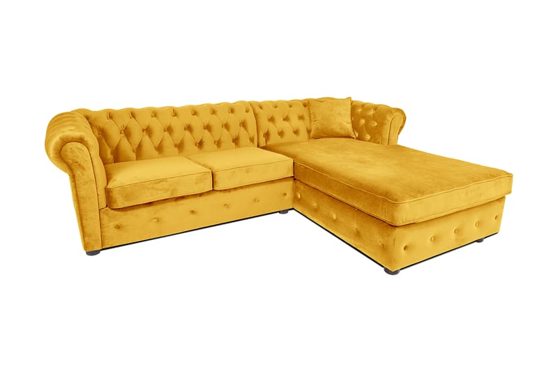 Chesterfield Deluxe sovesofa 2-Pers. med chaiselong - Gul - Møbler - Sofaer - Sovesofaer