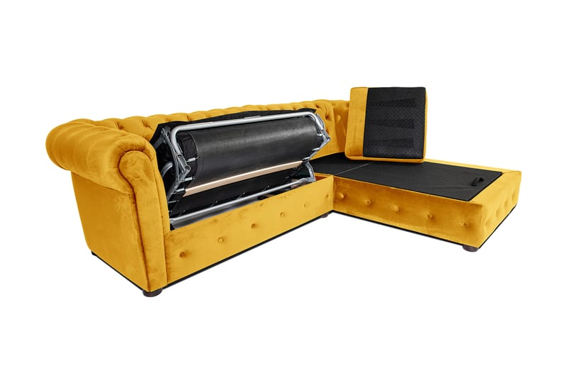 Chesterfield Deluxe sovesofa 2-Pers. med chaiselong - Gul - Møbler - Sofaer - Sovesofaer
