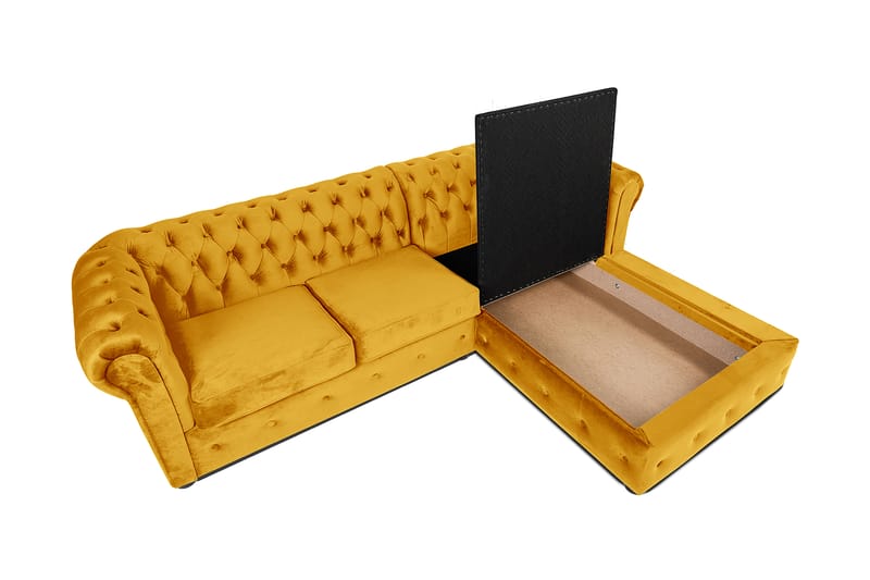 Chesterfield Deluxe sovesofa 2-Pers. med chaiselong - Gul - Møbler - Sofaer - Sovesofaer
