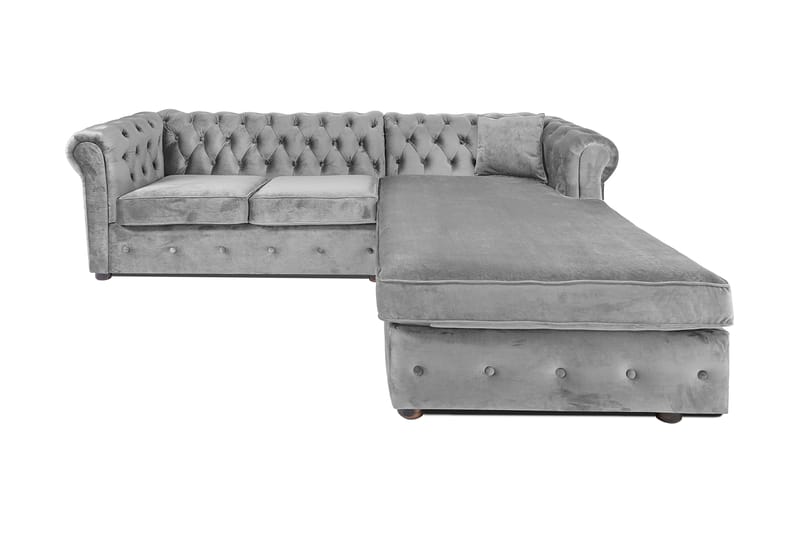 Chesterfield Deluxe sovesofa 2-Pers. med chaiselong - Grå - Møbler - Sofaer - Sovesofaer
