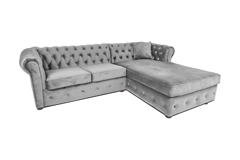 Chesterfield Deluxe sovesofa 2-Pers. med chaiselong - Grå - Møbler - Sofaer - Sovesofaer
