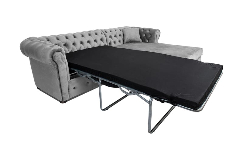 Chesterfield Deluxe sovesofa 2-Pers. med chaiselong - Grå - Møbler - Sofaer - Sovesofaer
