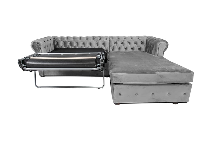 Chesterfield Deluxe sovesofa 2-Pers. med chaiselong - Grå - Møbler - Sofaer - Sovesofaer