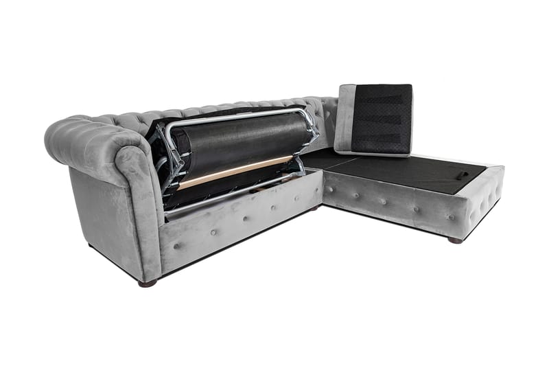 Chesterfield Deluxe sovesofa 2-Pers. med chaiselong - Grå - Møbler - Sofaer - Sovesofaer