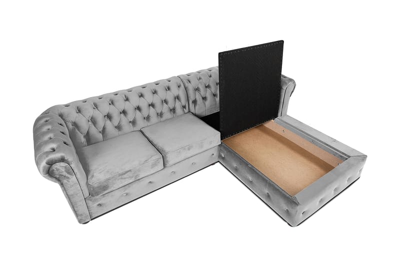 Chesterfield Deluxe sovesofa 2-Pers. med chaiselong - Grå - Møbler - Sofaer - Sovesofaer