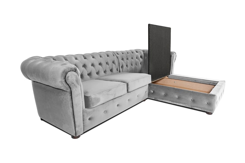 Chesterfield Deluxe sovesofa 2-Pers. med chaiselong - Grå - Møbler - Sofaer - Sovesofaer