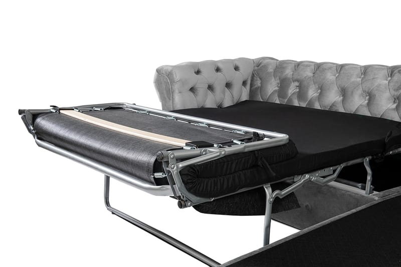 Chesterfield Deluxe sovesofa 2-Pers. med chaiselong - Grå - Møbler - Sofaer - Sovesofaer