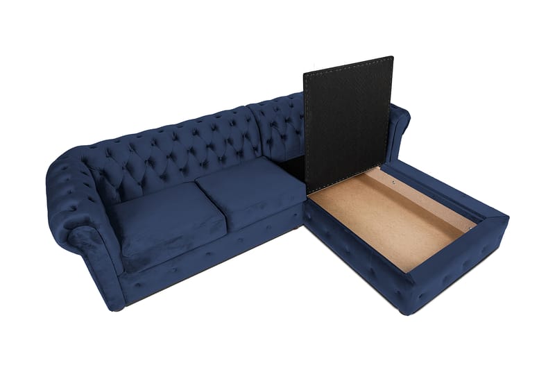Chesterfield Deluxe sovesofa 2-Pers. med chaiselong - Petrolblå - Møbler - Sofaer - Sovesofaer