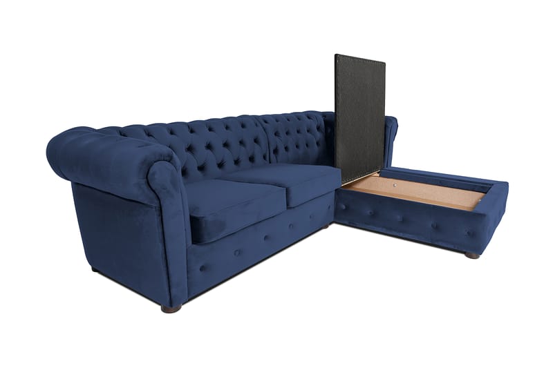 Chesterfield Deluxe sovesofa 2-Pers. med chaiselong - Petrolblå - Møbler - Sofaer - Sovesofaer