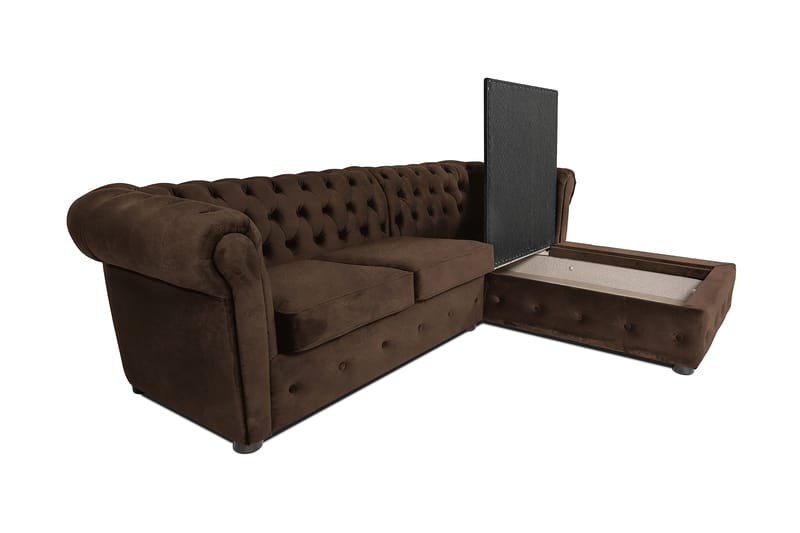 Chesterfield Deluxe sovesofa 2-Pers. med chaiselong - Vintage Brun - Møbler - Sofaer - Sovesofaer