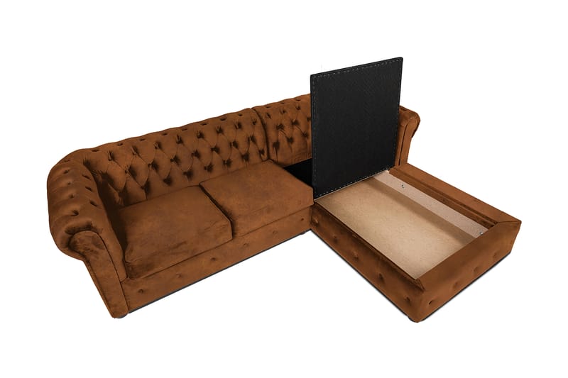 Chesterfield Deluxe sovesofa 2-Pers. med chaiselong - Vintage Cognac - Møbler - Sofaer - Sovesofaer