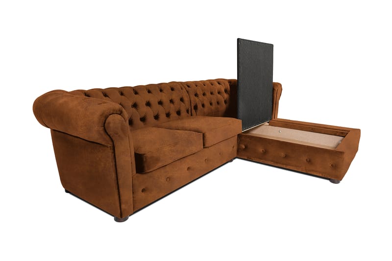 Chesterfield Deluxe sovesofa 2-Pers. med chaiselong - Vintage Cognac - Møbler - Sofaer - Sovesofaer