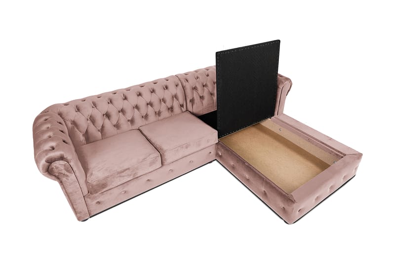 Chesterfield Deluxe sovesofa 2-Pers. med chaiselong - Lyserød - Møbler - Sofaer - Sovesofaer