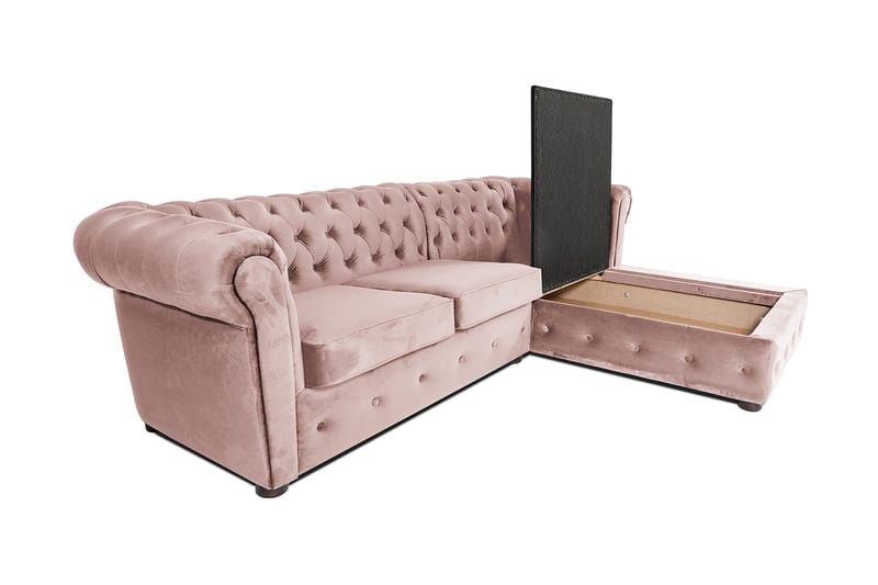 Chesterfield Deluxe sovesofa 2-Pers. med chaiselong - Lyserød - Møbler - Sofaer - Sovesofaer