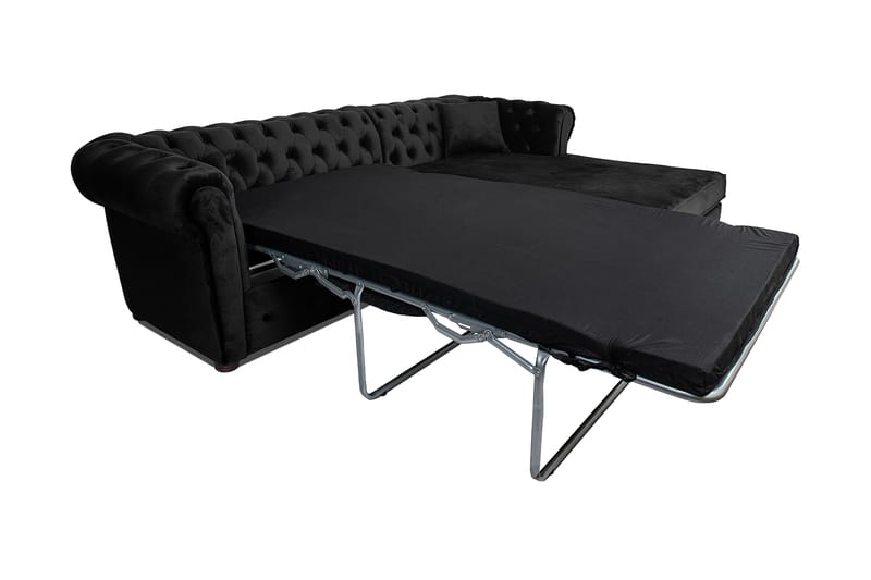 Chesterfield Deluxe sovesofa 2-Pers. med chaiselong - Sort - Møbler - Sofaer - Sovesofaer
