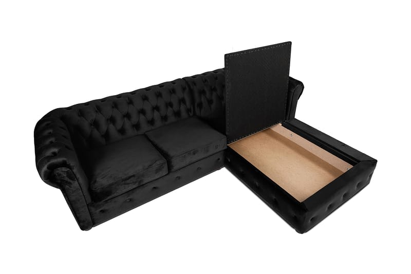 Chesterfield Deluxe sovesofa 2-Pers. med chaiselong - Sort - Møbler - Sofaer - Sovesofaer