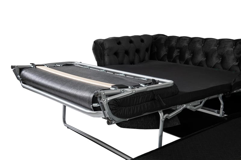 Chesterfield Deluxe sovesofa 2-Pers. med chaiselong - Sort - Møbler - Sofaer - Sovesofaer