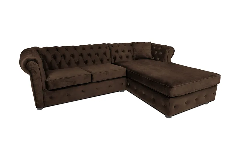Chesterfield Deluxe sovesofa 2-Pers. med chaiselong, Vintage Brun