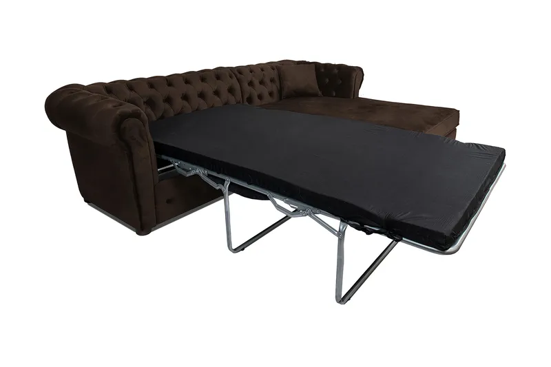 Chesterfield Deluxe sovesofa 2-Pers. med chaiselong - Vintage Brun - Møbler - Sofaer - Sovesofaer