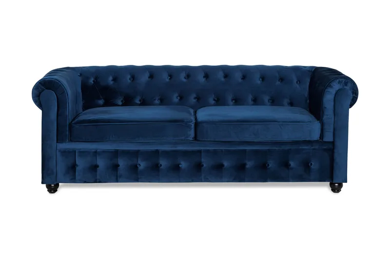 Chesterfield Lyx 3-sædet Fløjlssofa – Dyb sofa, Blå