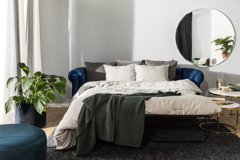 Chesterfield Lyx 3-sædet Fløjlssofa – Dyb sofa - Blå - Møbler - Sofaer - Sovesofaer