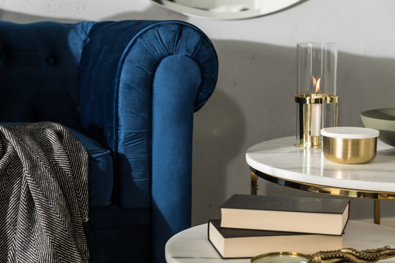Chesterfield Lyx 3-sædet Fløjlssofa – Dyb sofa - Blå - Møbler - Sofaer - Sovesofaer