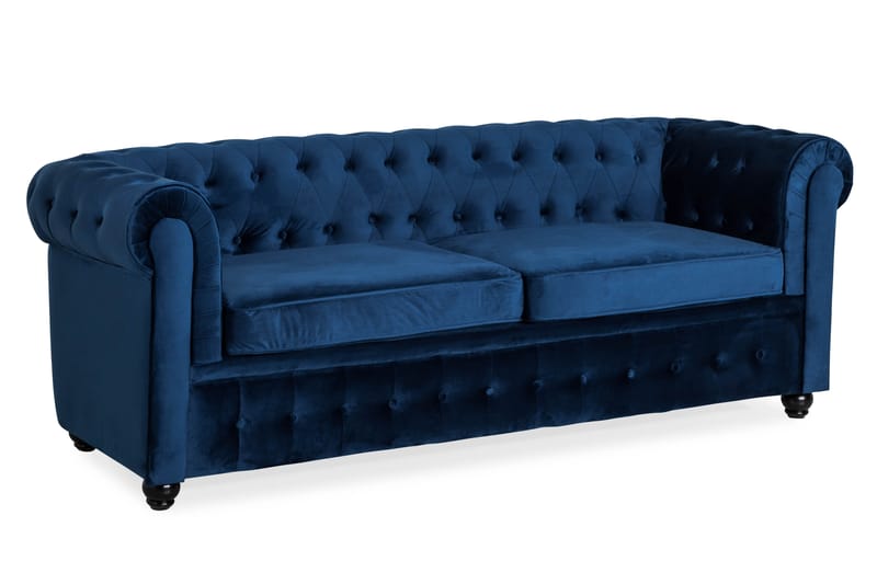Chesterfield Lyx 3-sædet Fløjlssofa – Dyb sofa - Blå - Møbler - Sofaer - Sovesofaer