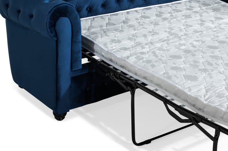 Chesterfield Lyx 3-sædet Fløjlssofa – Dyb sofa - Blå - Møbler - Sofaer - Sovesofaer
