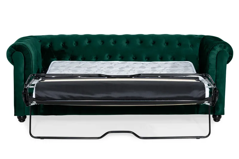 Chesterfield Lyx 3-sædet Fremadslående sovesofa i fløjl - Grøn - Møbler - Sofaer - Sovesofaer