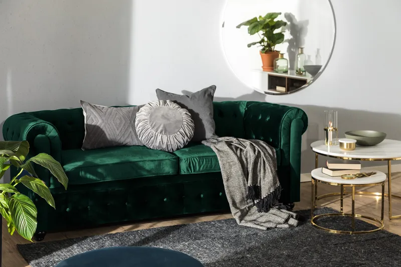 Chesterfield Lyx 3-sædet Fremadslående sovesofa i fløjl - Grøn - Møbler - Sofaer - Sovesofaer