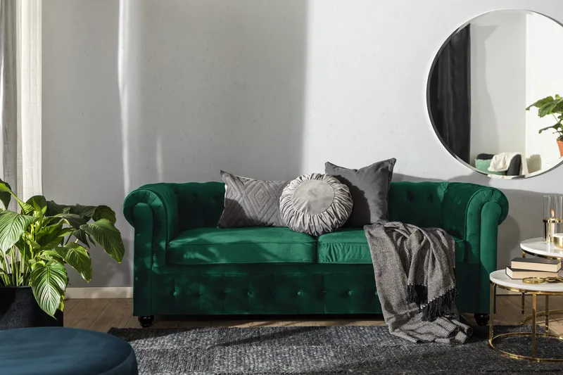 Chesterfield Lyx 3-sædet Fremadslående sovesofa i fløjl - Grøn - Møbler - Sofaer - Sovesofaer