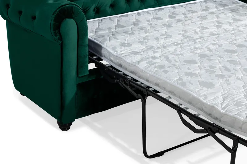 Chesterfield Lyx 3-sædet Fremadslående sovesofa i fløjl - Mørkegrøn - Møbler - Sofaer - Sovesofaer