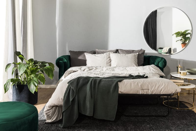Chesterfield Lyx 3-sædet Fremadslående sovesofa i fløjl - Mørkegrøn - Møbler - Sofaer - Sovesofaer
