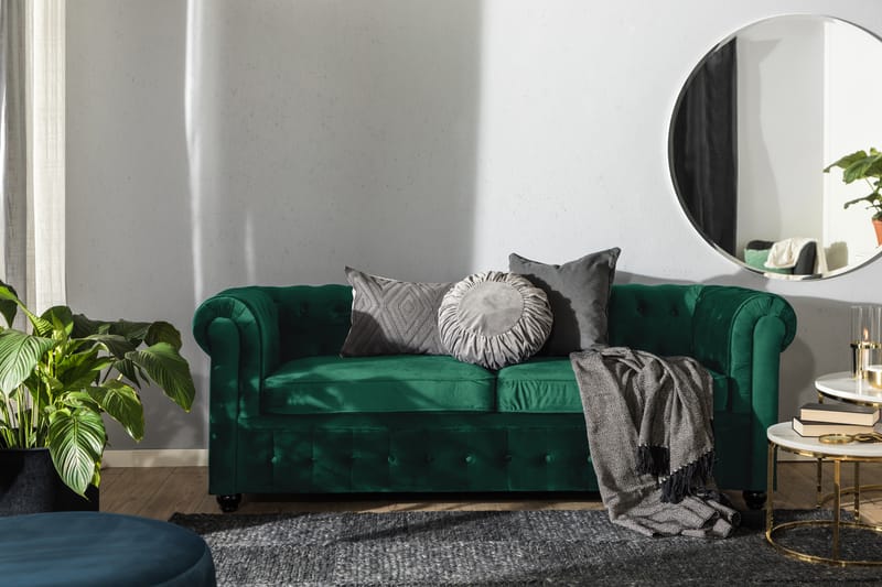 Chesterfield Lyx 3-sædet Fremadslående sovesofa i fløjl - Mørkegrøn - Møbler - Sofaer - Sovesofaer