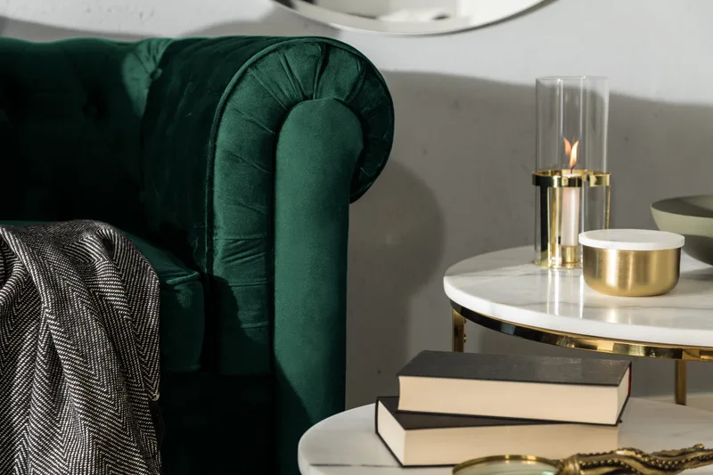 Chesterfield Lyx 3-sædet Fremadslående sovesofa i fløjl - Mørkegrøn - Møbler - Sofaer - Sovesofaer