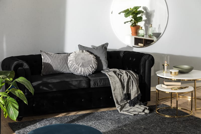 Chesterfield Lyx 3-sædet Fremadslående sovesofa i fløjl - Sort - Møbler - Sofaer - Sovesofaer