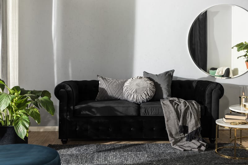 Chesterfield Lyx 3-sædet Fremadslående sovesofa i fløjl - Sort - Møbler - Sofaer - Sovesofaer