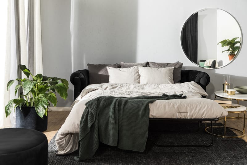 Chesterfield Lyx 3-sædet Fremadslående sovesofa i fløjl - Sort - Møbler - Sofaer - Sovesofaer
