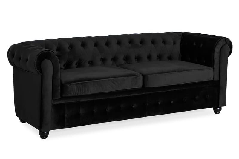 Chesterfield Lyx 3-sædet Fremadslående sovesofa i fløjl - Sort - Møbler - Sofaer - Sovesofaer