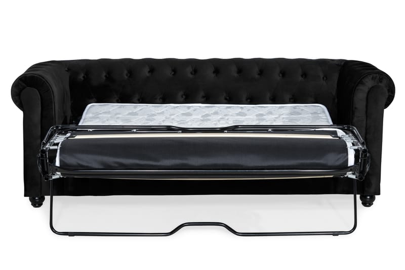 Chesterfield Lyx 3-sædet Fremadslående sovesofa i fløjl - Sort - Møbler - Sofaer - Sovesofaer