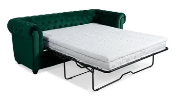 Chesterfield Lyx 3-pers. fremadudfoldelig sovesofa med HVILA topmadras 140x200 cm memoryskum med vaskbart betræk - Grøn - Møbler - Sofaer - Sovesofaer