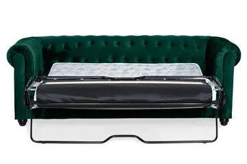 Chesterfield Lyx 3-pers. fremadudfoldelig sovesofa med HVILA topmadras 140x200 cm polyesterskum vendbar sommer- & vinterside og vaskbart betræk - Grøn - Møbler - Sofaer - Sovesofaer