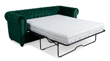 Chesterfield Lyx 3-pers. fremadudfoldelig sovesofa med HVILA topmadras 140x200 cm polyesterskum med vaskbart betræk - Grøn - Møbler - Sofaer - Sovesofaer
