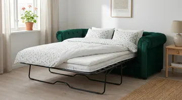 Chesterfield Lyx 3-pers. fremadudfoldelig sovesofa med HVILA topmadras 140x200 cm memoryskum med vaskbart betræk - Grøn - Møbler - Sofaer - Sovesofaer