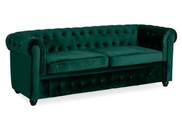 Chesterfield Lyx 3-pers. fremadudfoldelig sovesofa med HVILA topmadras 140x200 cm polyesterskum med vaskbart betræk - Grøn - Møbler - Sofaer - Sovesofaer