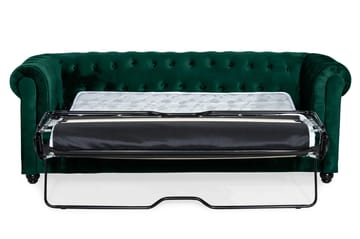Chesterfield Lyx 3-pers. fremadudfoldelig sovesofa med HVILA topmadras 140x200 cm polyesterskum med vaskbart betræk - Grøn - Møbler - Sofaer - Sovesofaer