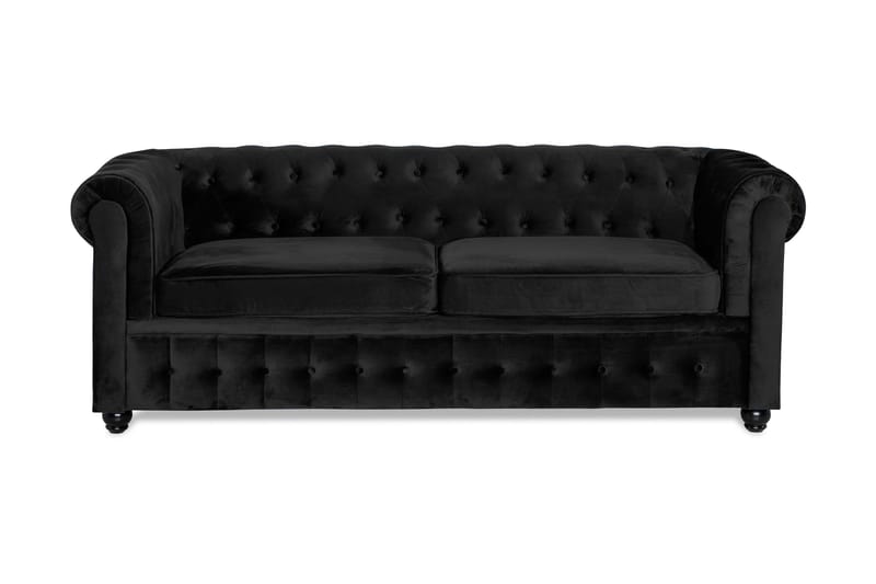 Chesterfield Lyx Sovesofa 3-pers Velour - Sort - Sovesofaer - 3 personers sovesofa - Velour sofaer
